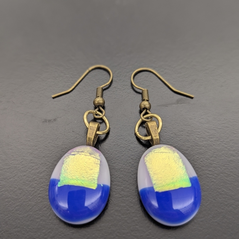 Artisan Handmade Dichroic Shiny fused glass earrings  Nickel free ear hooks.